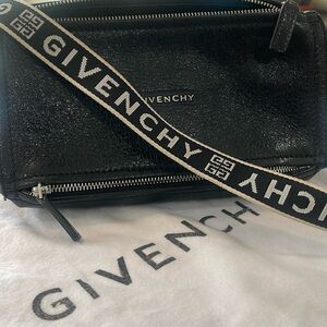 Givenchy Pandora black mini crossbody bag logo adjustable strap webbing w Flaws